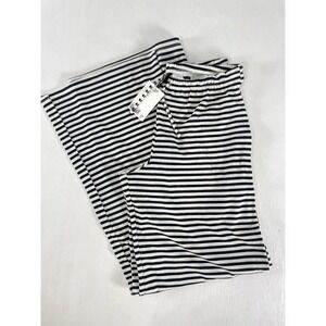 New H&M Striped XS Pull on Pants Loose Low Rise Black White Striped Tie Waist‎